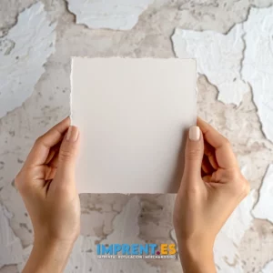 Mano sosteniendo una tarjeta en blanco, representando soluciones personalizadas de impresión