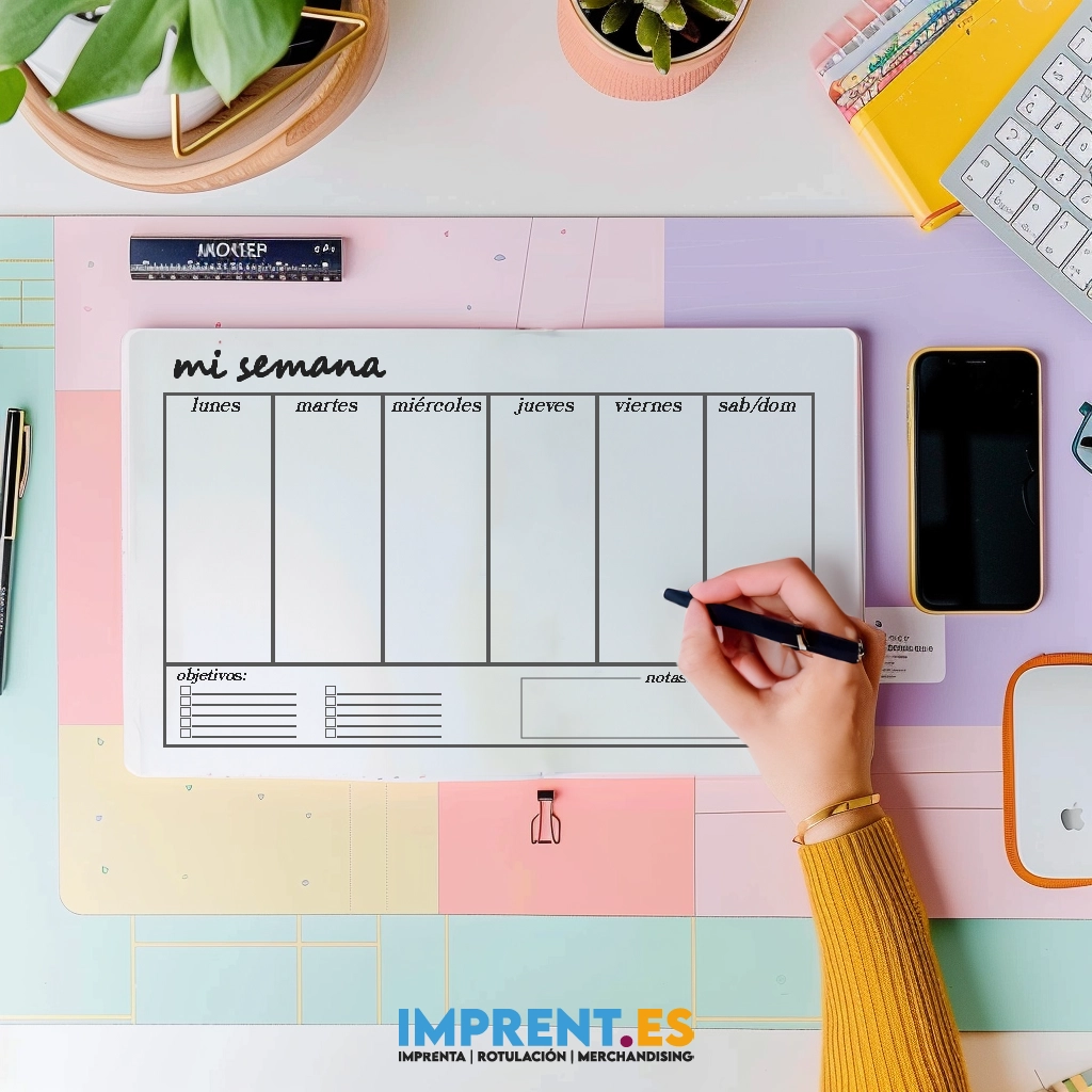 ¡Personaliza tu espacio de trabajo con nuestro tapete de escritorio personalizado! 🌟 Con secciones para objetivos, gestión del tiempo, notas digitales y espacio para escritura a mano, este tapete te ayudará a mantenerte organizado y productivo. 📝🕒 Además, su paleta de colores pastel y diseño tranquilo lo convierten en el complemento perfecto para cualquier oficina. 🌈✨ ¡Explora nuestras opciones de personalización y haz que tu espacio de trabajo sea único! #TapeteDeEscritorio #Organización #Productividad #Personalizado #OficinaEnCasa